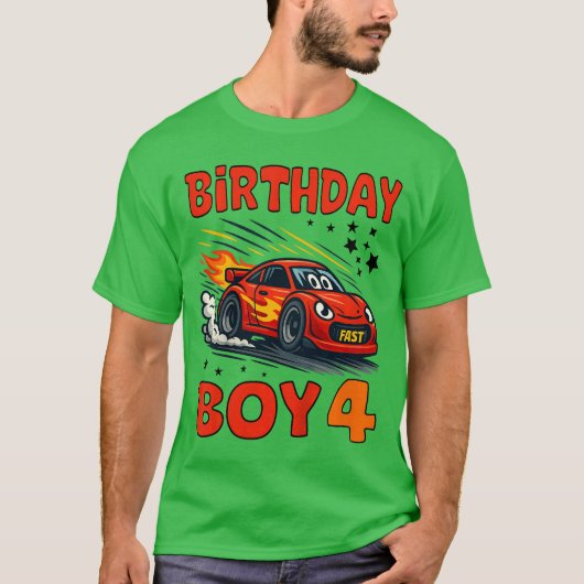 Kids 4th Birthday Racer Race Party Shirt for Birth (Voorkant)