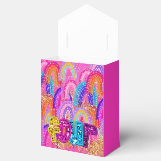 Kids 4th Birthday Rainbow Glitter Favor Boxes Bedankdoosjes (Geopend)