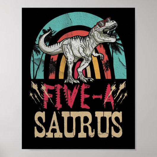 Kids 5 Year Old Dinosaur Birthday 5th T Rex Dino Poster (Voorkant)