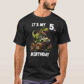 Kids 5th Birthday Boy - Turning 5 Dinosaur T-shirt (Voorkant)