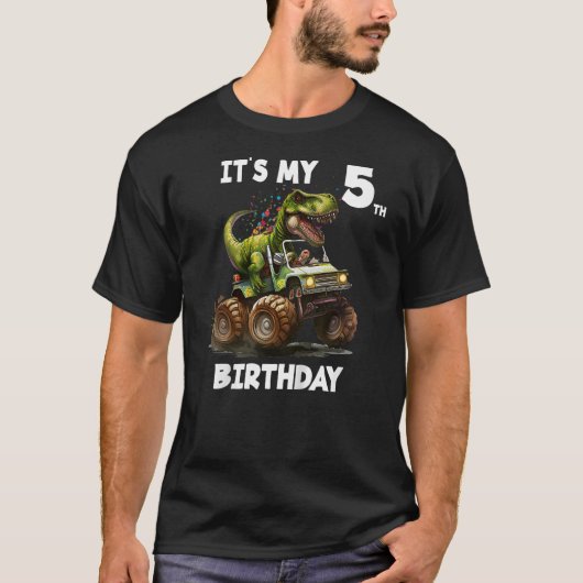 Kids 5th Birthday Boy - Turning 5 Dinosaur T-shirt (Voorkant)