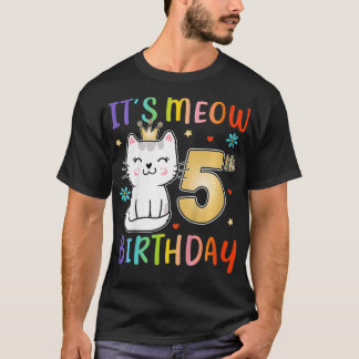 Kids 5th Birthday Cute Cat Funny Pun Girls T-shirt