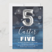 Kids 5th Birthday Silver Balloon | Blue Party Kaart (Voorkant)