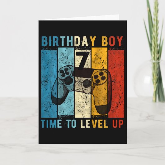 Kids 7 Year Old Birthday Boy 7 Time To Level Up 7t Kaart (Voorkant)