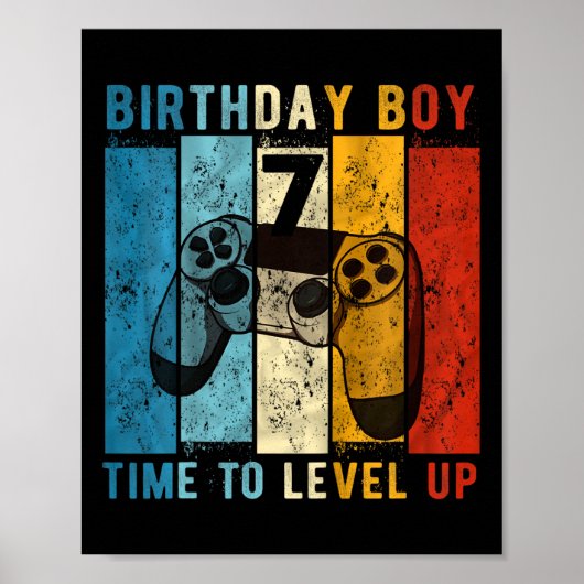 Kids 7 Year Old Birthday Boy 7 Time To Level Up 7t Poster (Voorkant)