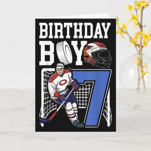 Kids 7 Year Old Ice Hockey Themed Birthday Party 7 Kaart (Gele Bloem)
