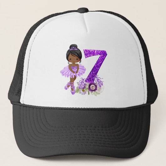 Kids 7th African American Ballet Dancer Birthday 7 Trucker Pet (Voorkant)