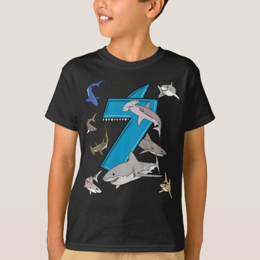 kids 7th birthday boys shark white shark t-shirt (Voorkant)
