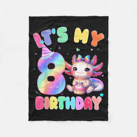 Kids 8 Year Old Bday Cute Axolotl It's My 8th Birt Fleece Deken (Voorkant)