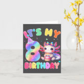 Kids 8 Year Old Bday Cute Axolotl It's My 8th Birt Kaart (Gele Bloem)