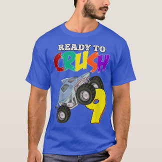 Kids 9th Birthday Boys Monster Truck 9 Year Old Ra T-shirt