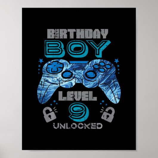 Kids 9th Birthday Gamer Level 9 Unlocked Video Gam Poster (Voorkant)