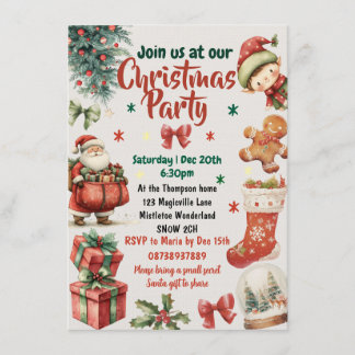 Kids and Family Christmas party invitation Kaart