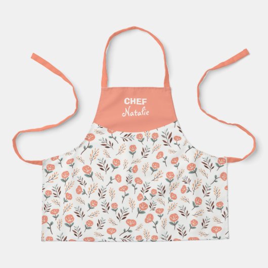 Kids Apron Red Poppies + Name Schort (Voorkant)