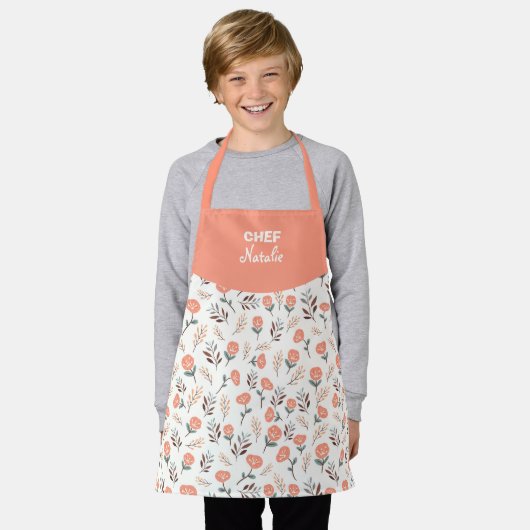 Kids Apron Red Poppies + Name Schort (Gedragen)