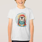 Kids' Ash Grey Reading Penguin Adventure Cotton Te Tri-Blend Shirt (Voorkant)
