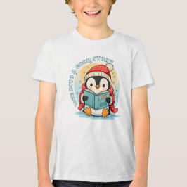 Kids' Ash Grey Reading Penguin Adventure Cotton Te Tri-Blend Shirt
