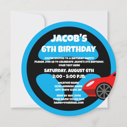 Kid's auto racing theme Birthday party invitations Kaart (Achterkant)