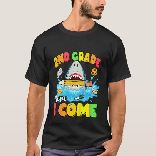 Kids Back To School 2nd Grade Here I Come  Shark G T-shirt (Voorkant)