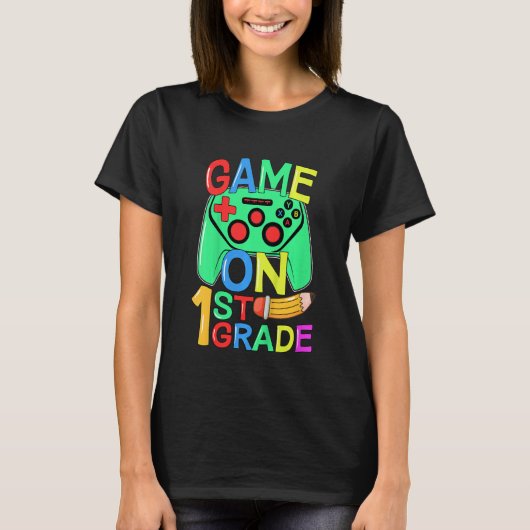Kids Back To School Video Gamer 1st Grade Game On  T-shirt (Voorkant)