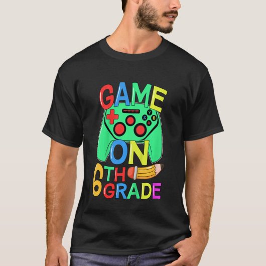 Kids Back To School Video Gamer 6th Grade Game On T-shirt (Voorkant)