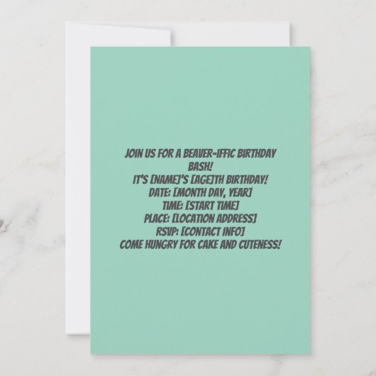 Kids Beaver Birthday Invite – Built for Cute Kaart (Achterkant)