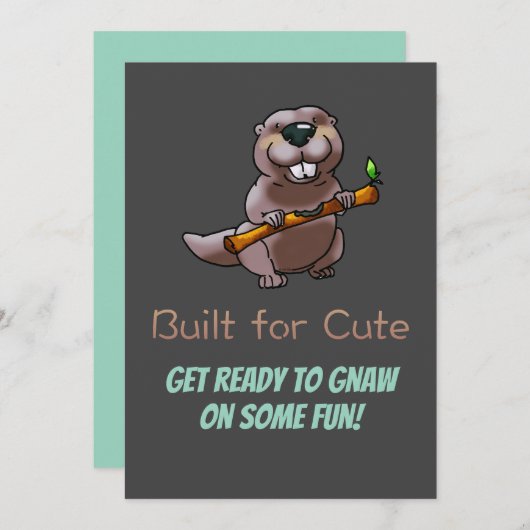 Kids Beaver Birthday Invite – Built for Cute Kaart (Voorkant / Achterkant)