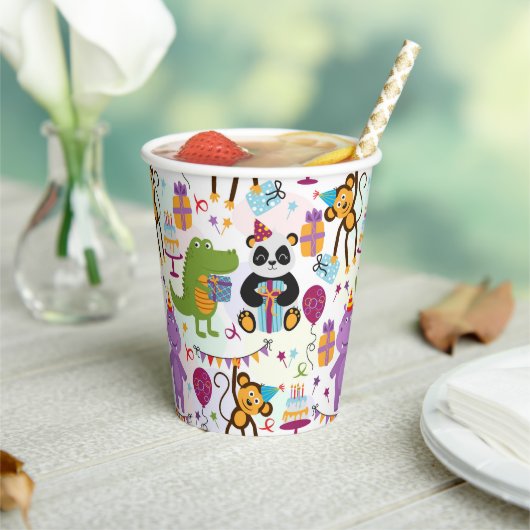Kids Birthday Animals Papieren Bekers (Insitu)