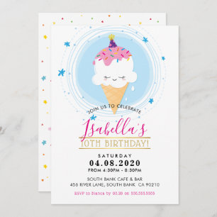 KIDS BIRTHDAY ARTIJ INVITE kawaii icecream cone Kaart