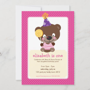 KIDS BIRTHDAY ARTIJ INVITE teddybeer lollipop Kaart