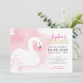 KIDS BIRTHDAY ARTIJ INVITE zwan princess gold roze Kaart (Staand voorkant)