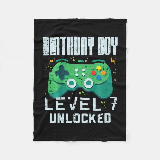 Kids Birthday Boy Level 7 Unlocked Gamer Controlle Fleece Deken (Voorkant)