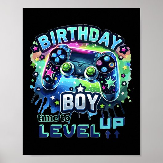 Kids Birthday Boy Level Up Gamer Controller Video  Poster (Voorkant)