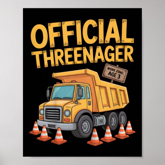 Kids Birthday Boy Three Years Old Threenager Const Poster (Voorkant)