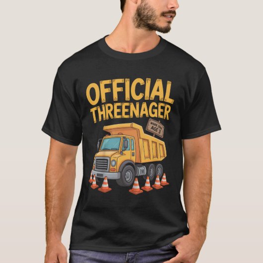Kids Birthday Boy Three Years Old Threenager Const T-shirt (Voorkant)
