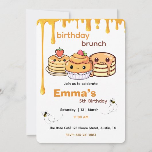 Kids Birthday Brunch Invitation | Cute Party Invit Kaart (Voorkant)
