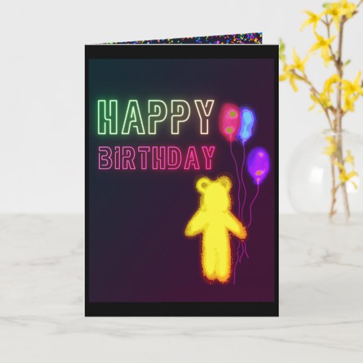 Kids Birthday Card Happy Birthday Bear Baloons Kaart (Gele Bloem)
