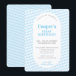 KIDS BIRTHDAY  gingham patroon boy blue Inv Kaart<br><div class="desc">door kat massard >> www.simplysweetPAPERIE.com <<< Een schattig uitnodigingsontwerp voor een eerste BIRTHDAY-PARTIJ voor een gevoel TIP : 1. Om grafiek & doopvonten te veranderen/te bewegen en meer tekst toe te voegen - klik de "pas het"knoop aan. - - - - - - - - - - - - -...</div>