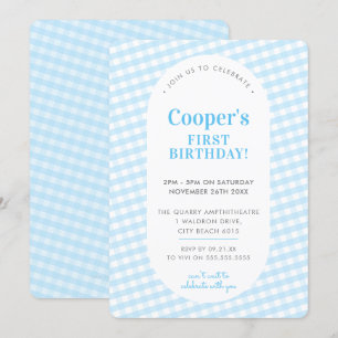 KIDS BIRTHDAY gingham patroon boy blue Inv Kaart
