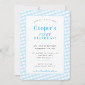 KIDS BIRTHDAY  gingham patroon boy blue Inv Kaart (Voorkant)