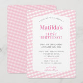 KIDS BIRTHDAY  gingham patroon roze Kaart (Voorkant / Achterkant)