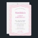 KIDS BIRTHDAY  gingham patroon roze Kaart<br><div class="desc">door kat massard >> www.simplysweetPAPERIE.com <<< Een schattig uitnodigingsontwerp voor een eerste BIRTHDAY-PARTIJ voor een gevoel TIP : 1. Om grafiek & doopvonten te veranderen/te bewegen en meer tekst toe te voegen - klik de "pas het"knoop aan. - - - - - - - - - - - - -...</div>