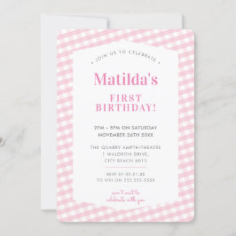 KIDS BIRTHDAY  gingham patroon roze Kaart