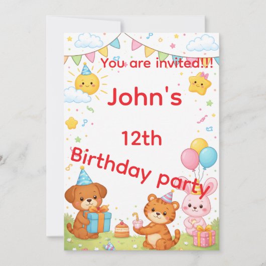 Kids birthday invitation card kaart (Voorkant)
