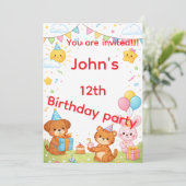 Kids birthday invitation card kaart (Staand voorkant)