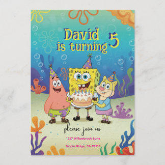 Kids Birthday Invitation cute Cartoon Sponge Theme Kaart