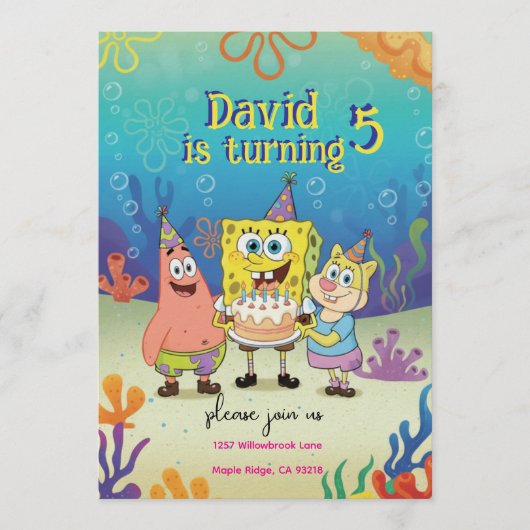 Kids Birthday Invitation cute Cartoon Sponge Theme Kaart (Voorkant)