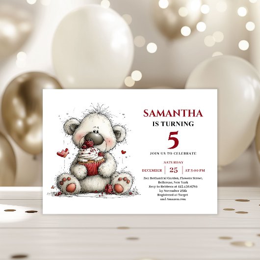 Kids Birthday Invitation Whimsical Teddy Bear Kaart