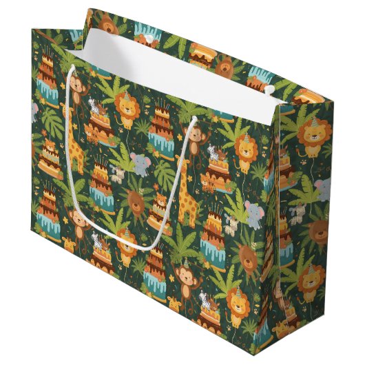 Kids Birthday Jungle Themed Gift Bag Groot Cadeauzakje (Voorkant Gekanteld)