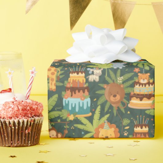 Kids Birthday Jungle Themed Wrapping Paper Cadeaupapier (Verjaardagsfeest)